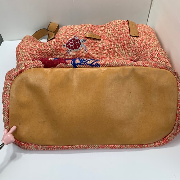 Vera Bradley Straw Tote Bag Beach Nautical Coral Turtle Embroidered - Picture 11 of 14